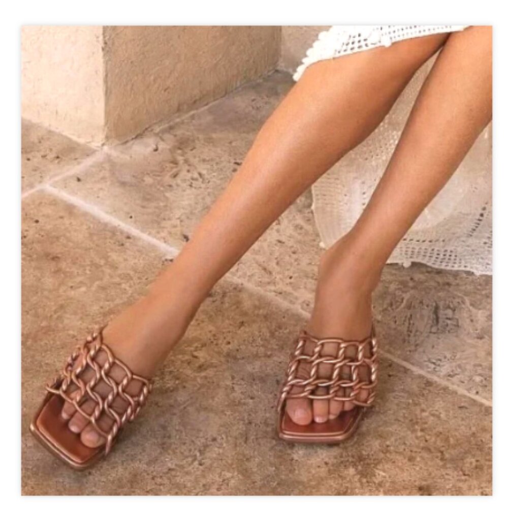 NIB Dee Ocleppo Leather Metallic Copper Caged Mule Sandals Belize 8.5 MSRP $375 - Picture 2 of 16